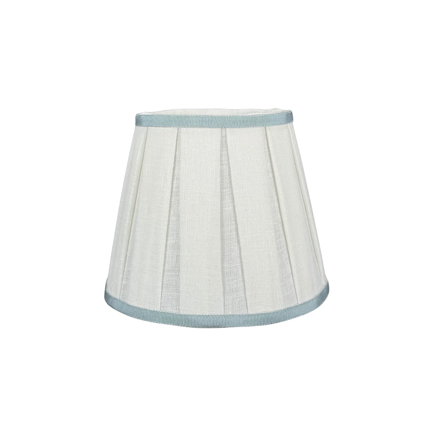 Box Pleat Linen Chandelier Shade with Light Blue Trim Hero