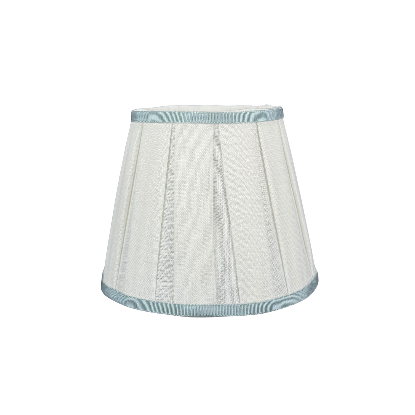 Box Pleat Linen Chandelier Shade with Light Blue Trim Hero