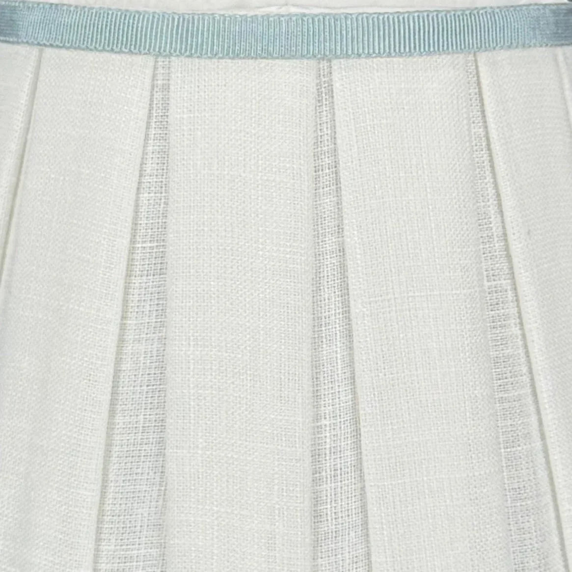 Box Pleat Linen Chandelier Shade with Light Blue Trim Close Up