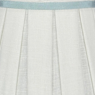 Box Pleat Linen Chandelier Shade with Light Blue Trim Close Up