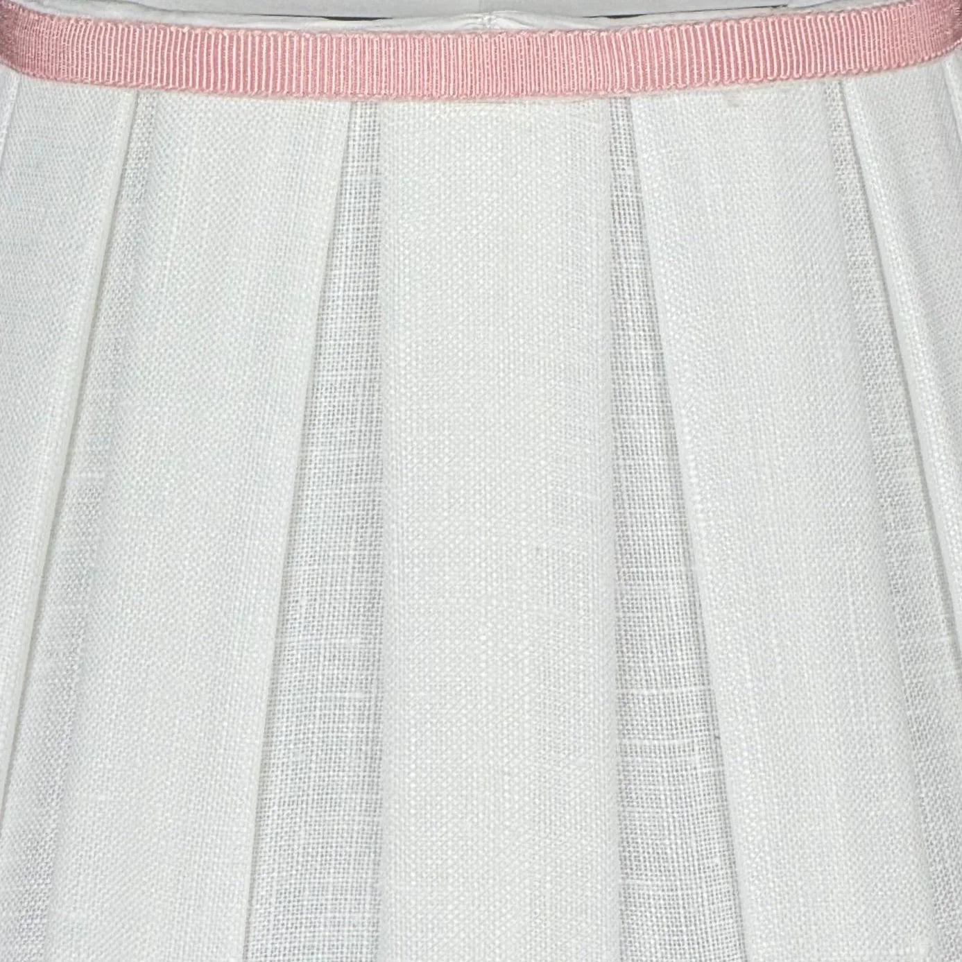 Box Pleat Linen Chandelier Shade with Light Pink Trim Close Up