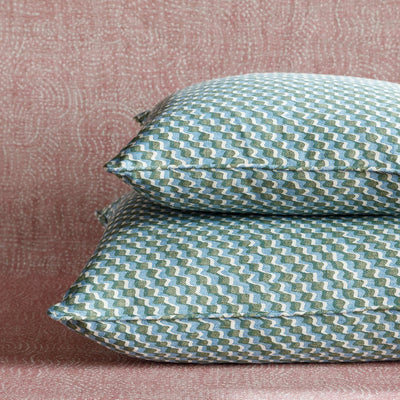 Fermoie Cushion in Green and Blue Ruffle