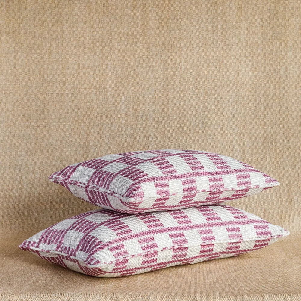 Designer Fermoie cushion stack in Pink Cove fabric linen