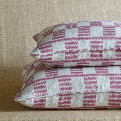 Designer Fermoie cushion stack in Pink Cove fabric linen