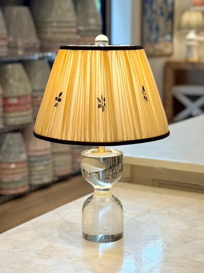 Caramel & Black Sari Lampshade with Black Silk Trim on small Joan Crystal Table Lamp