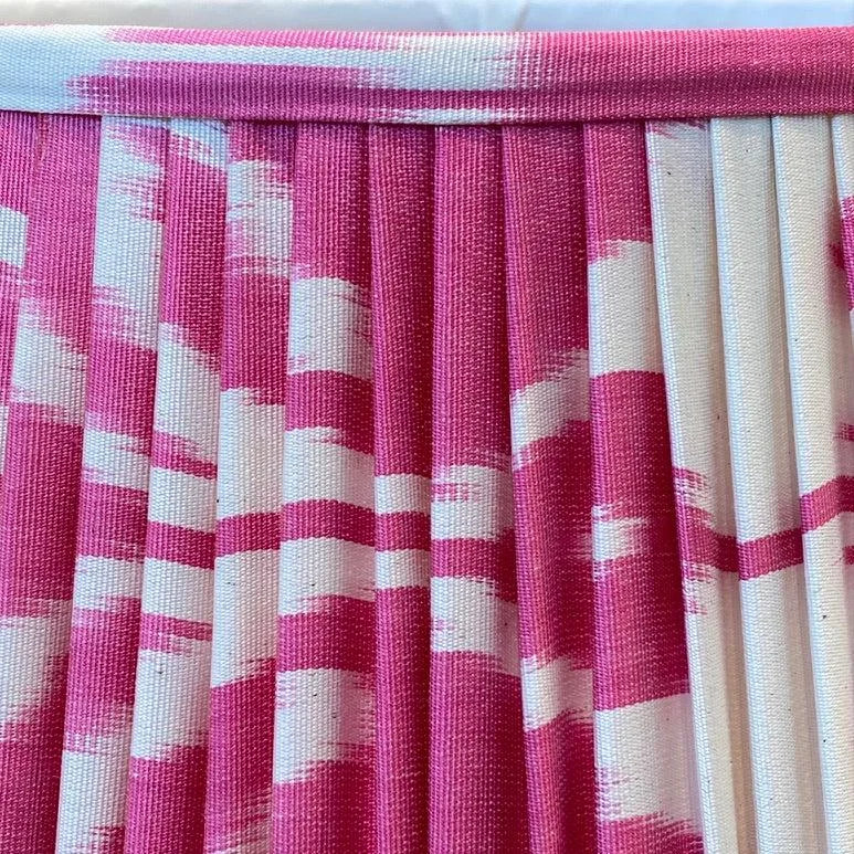 Close up gathered empire lampshade in Pink & Ivory hand-loomed silk Ikat