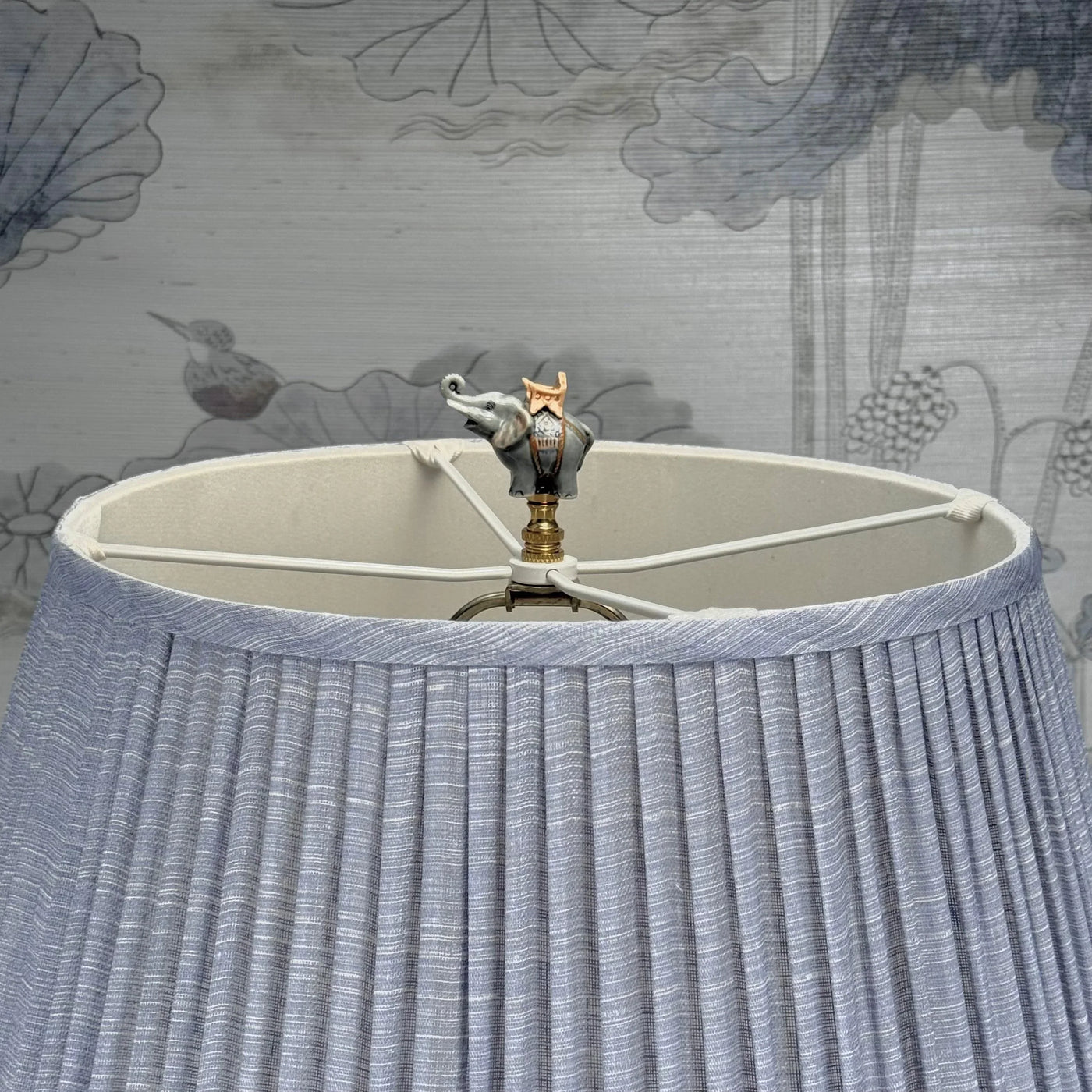 Celadon Grey Elephant Finial Close up