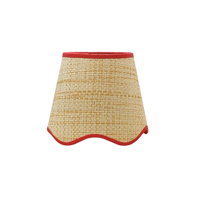 Scalloped Raffia Chandelier Shade with Red Trim