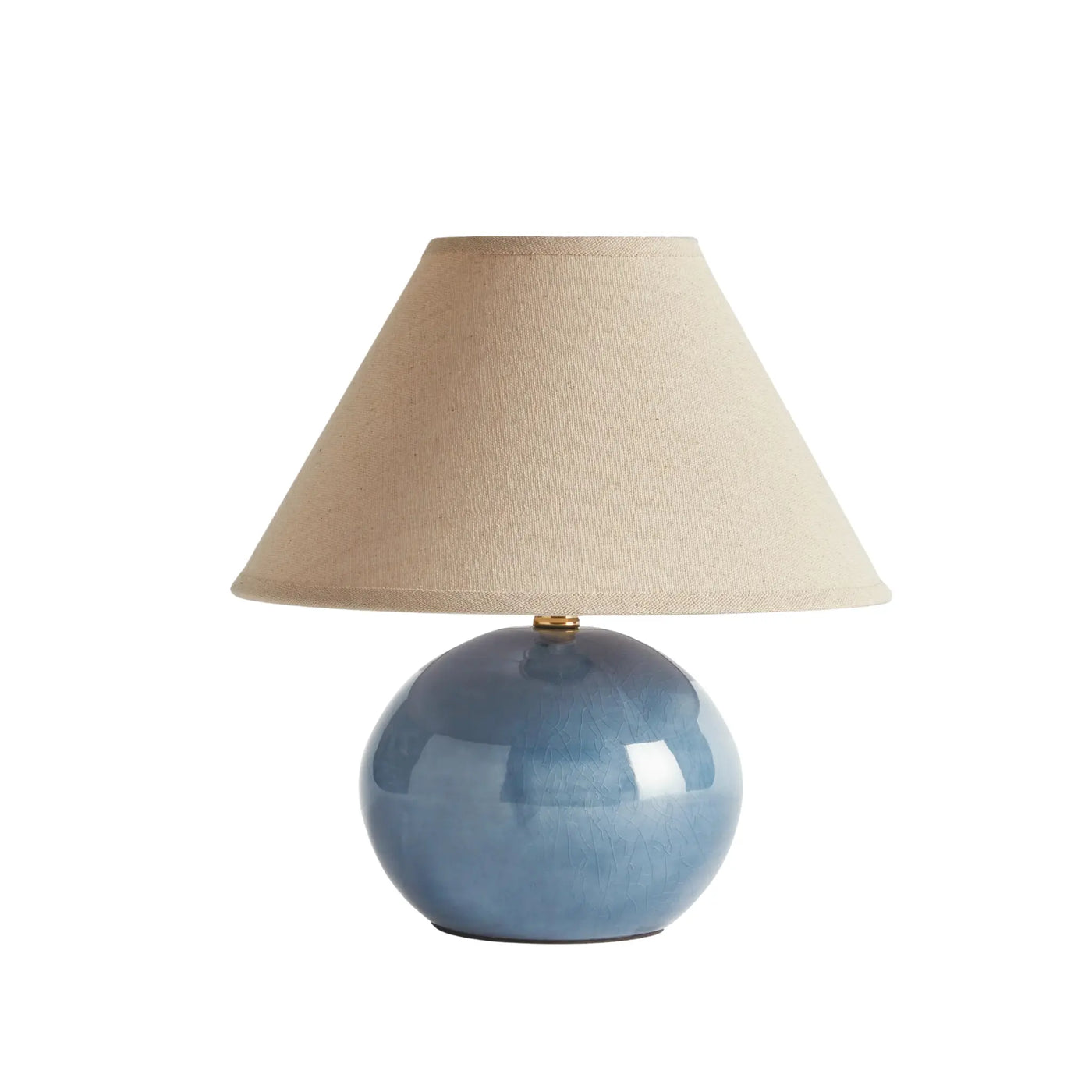 Charlie Mini Blue Porcelain Lamp with stock linen lampshade