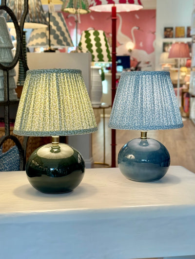 Close up of Charlie Mini Dark Green And Dark Blue Porcelain Lamps