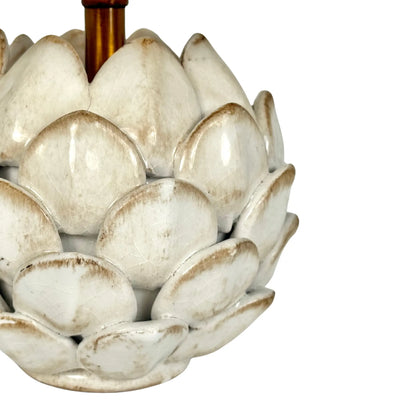 Close up of Declan Mini White Porcelain Artichoke Lamp
