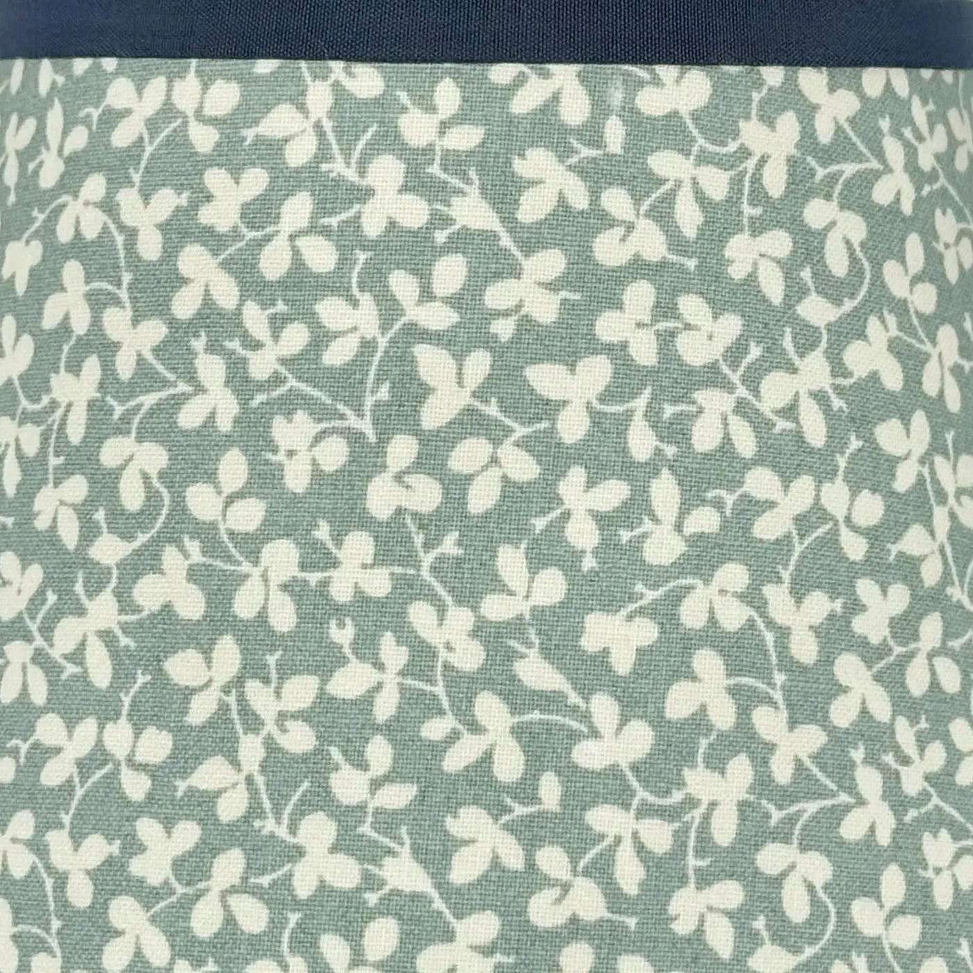 Ian Sanderson Blue Mineral Miss Polly Lampshade with Blue Cadet Trim close up of fabric