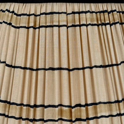 close up of Taupe, Black & Gold Sari Lampshade with Black Silk Trim fabric