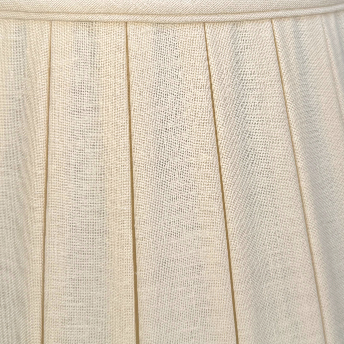 close up of Linen English Empire Wide Box Pleat Lampshade in Egg