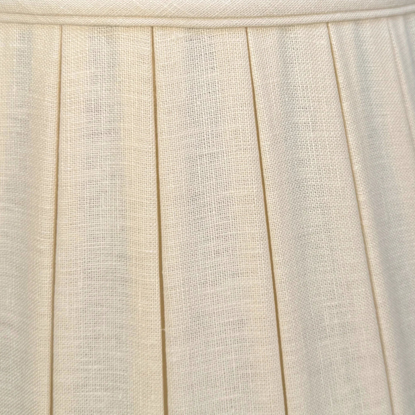 close up of Linen English Empire Wide Box Pleat Lampshade in Egg