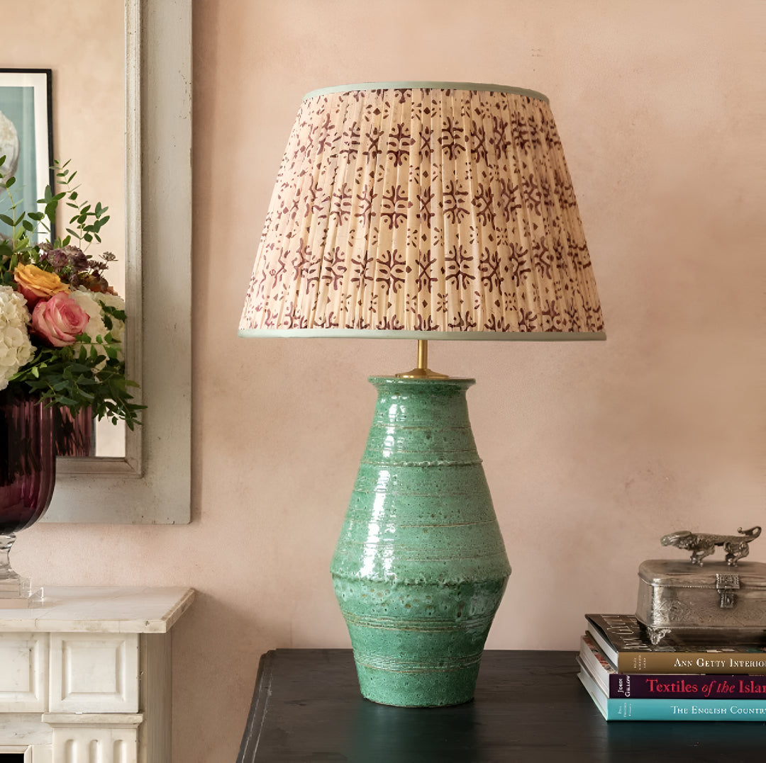 Cream and Plum Patterned Silk Lampshade Penny Morrison