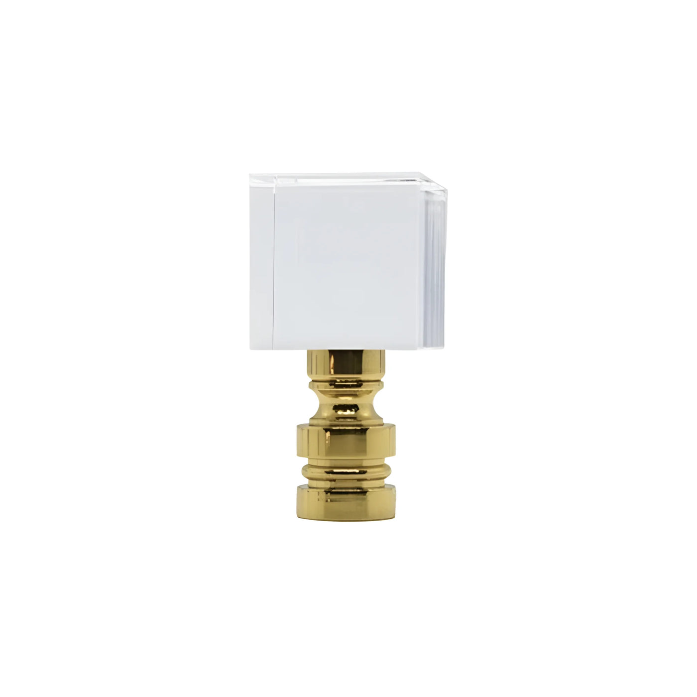 Crystal Cube Finial with Polished Brass Base