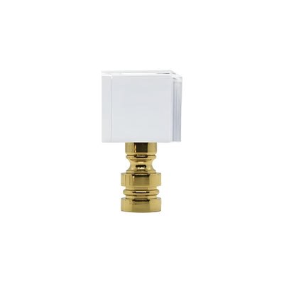 Crystal Cube Finial with Polished Brass Base