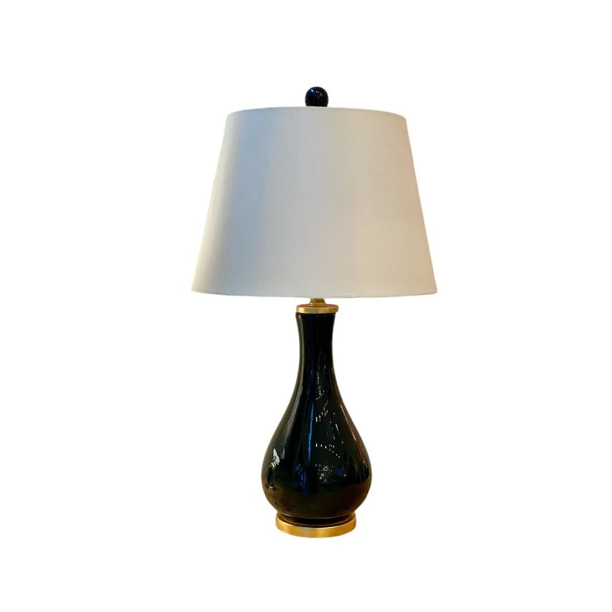 Navy Porcelain Lamp, Gold Leaf Base