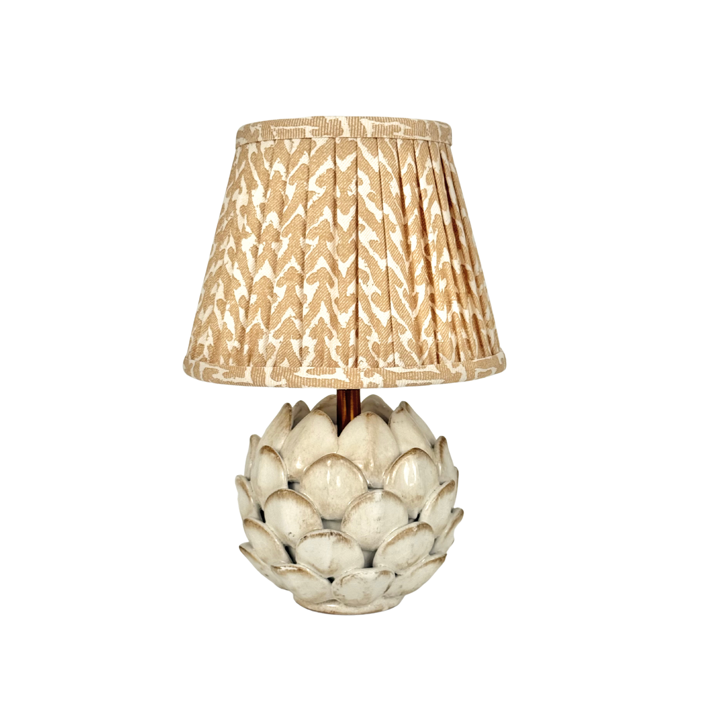 Declan Mini White Porcelain Artichoke Lamp with fermoie lampshade