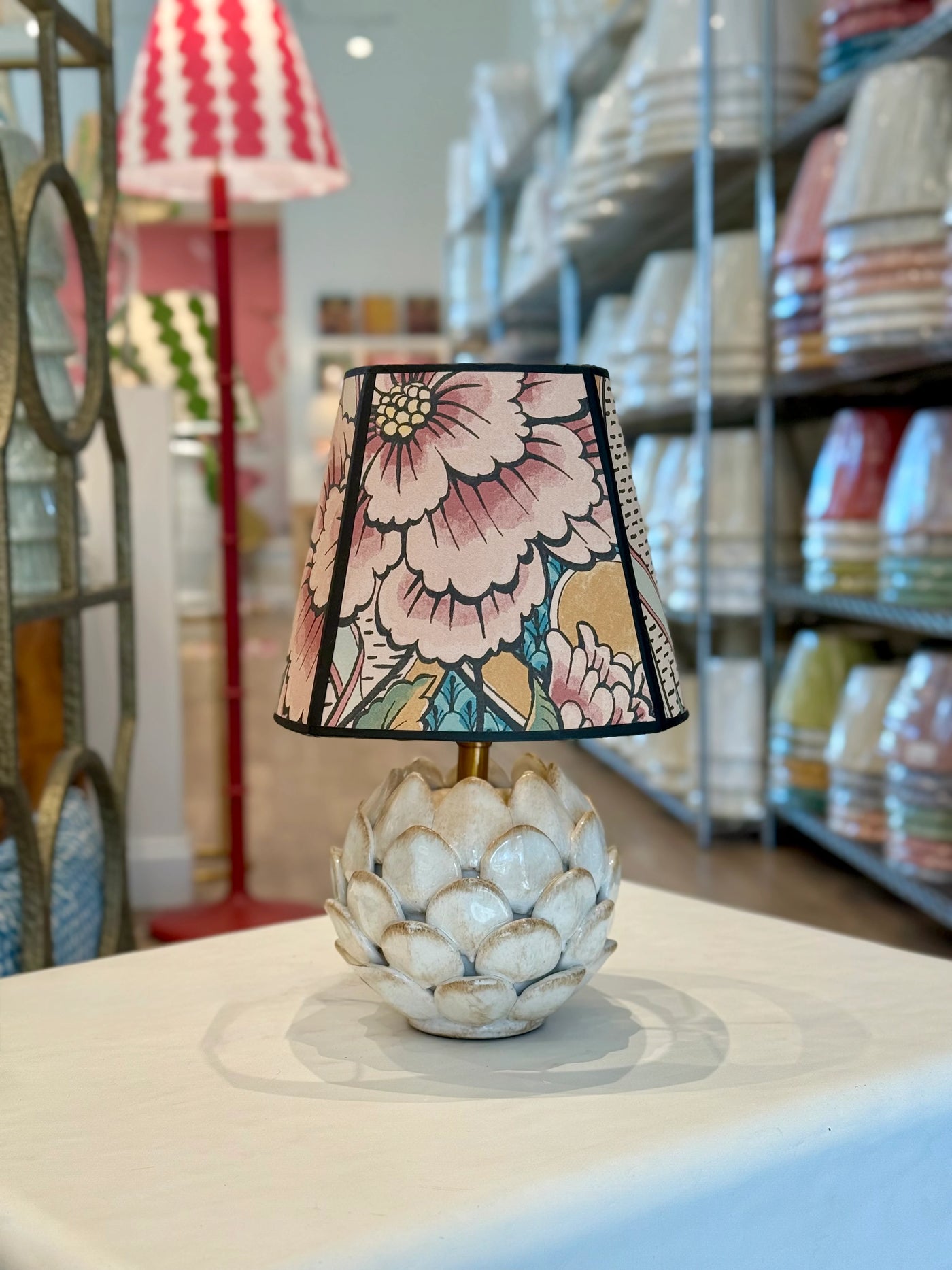 Close up of Declan Mini White Porcelain Artichoke Lamp