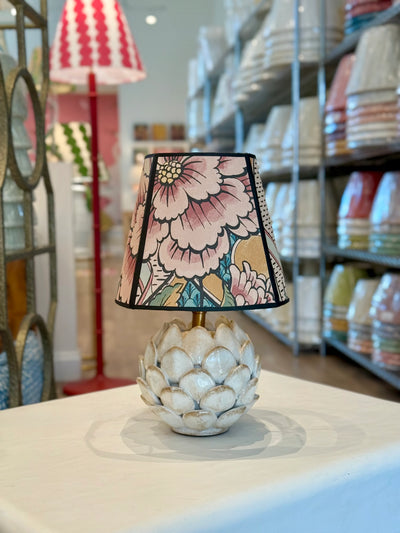 Close up of Declan Mini White Porcelain Artichoke Lamp