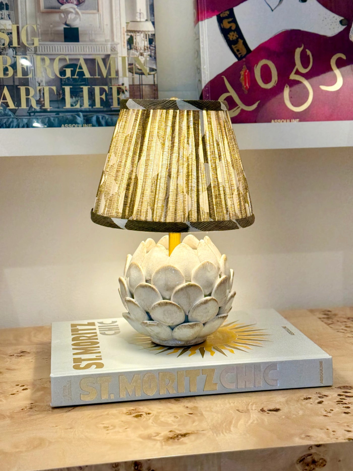 Close up of Declan Mini White Porcelain Artichoke Lamp