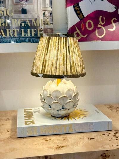 Close up of Declan Mini White Porcelain Artichoke Lamp
