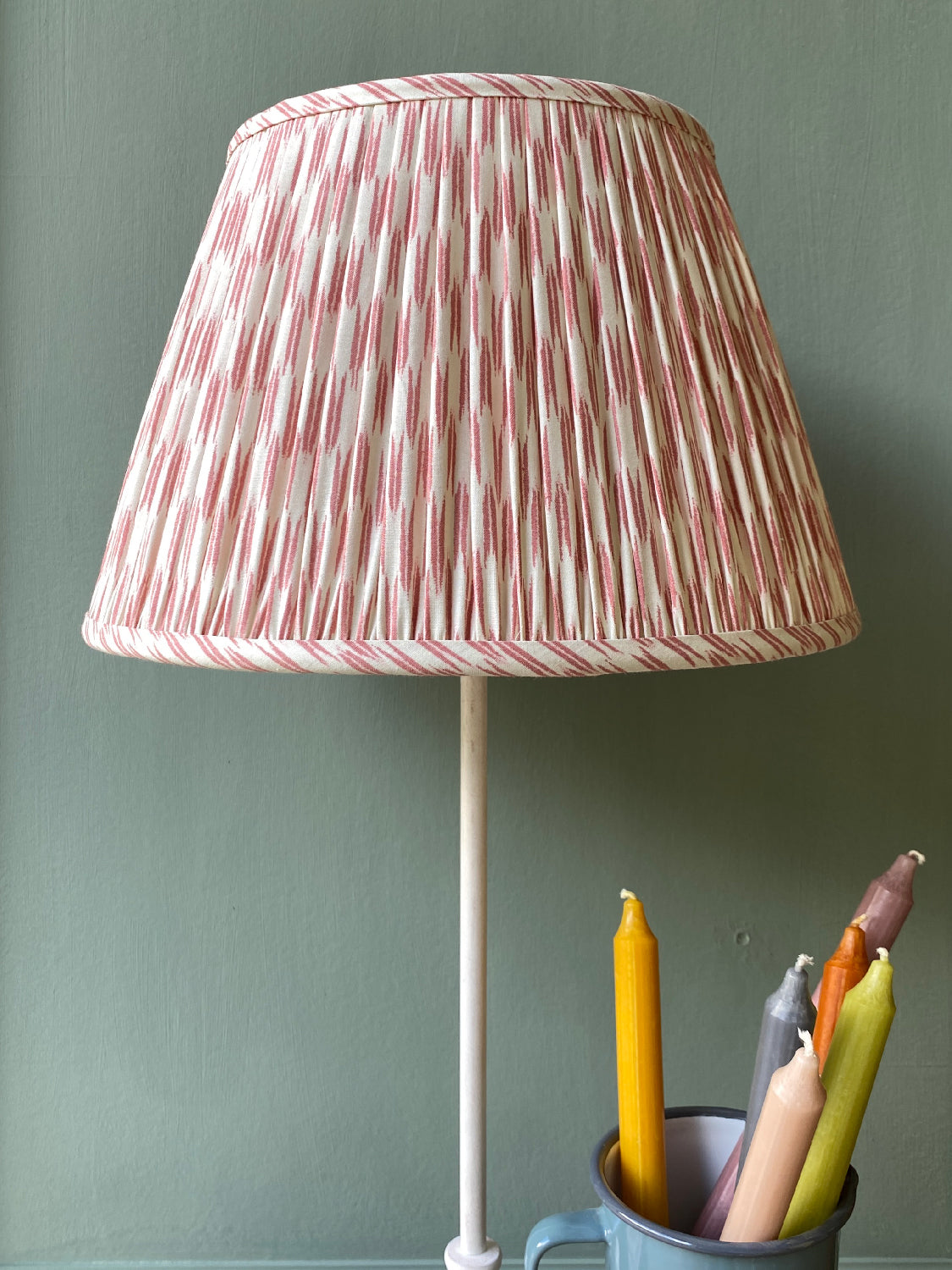 Ian Sanderson pink and white lampshade on lamp
