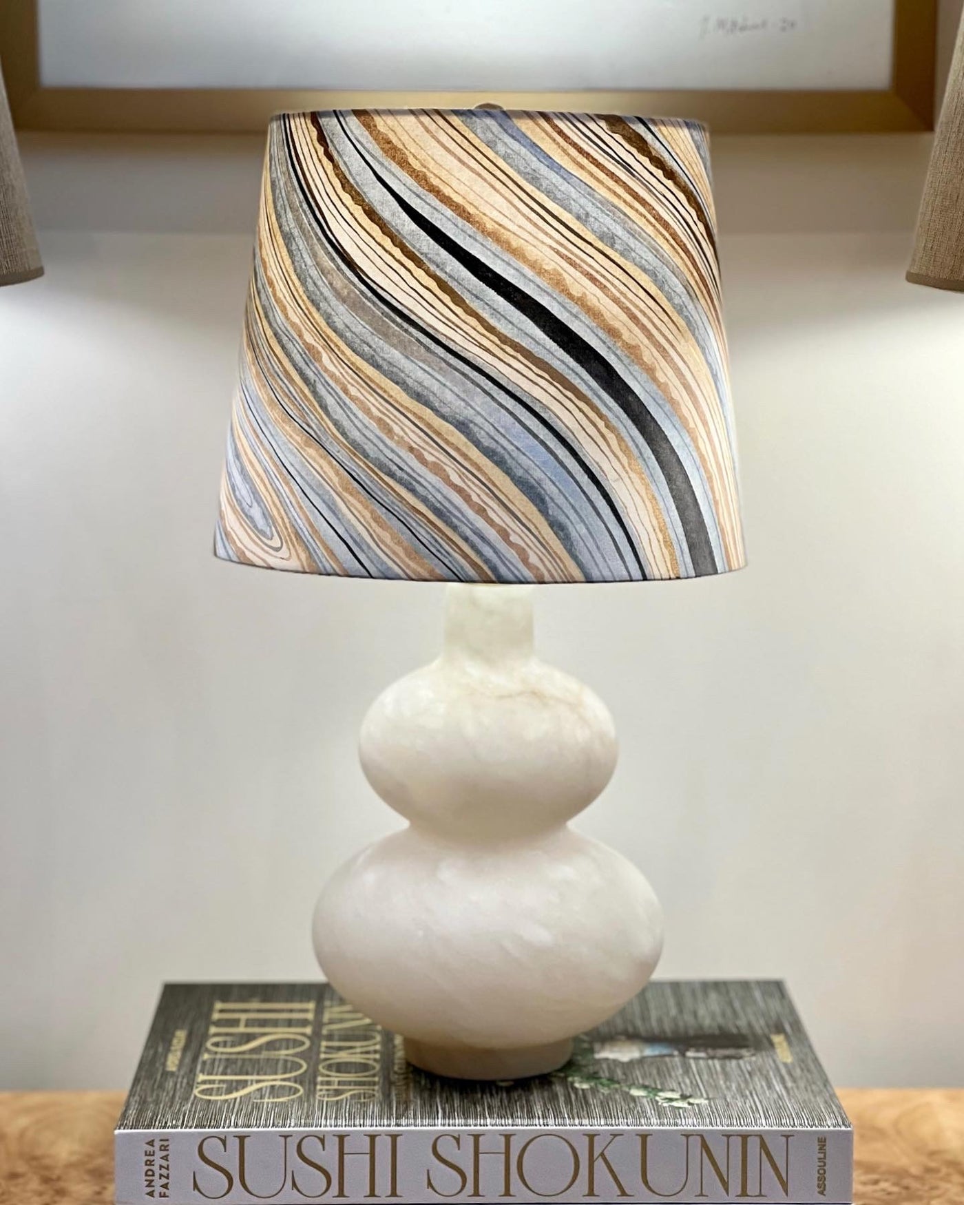 Gracie Studio - Handpainted Marble Wallpaper Lampshade - Rolled Edge