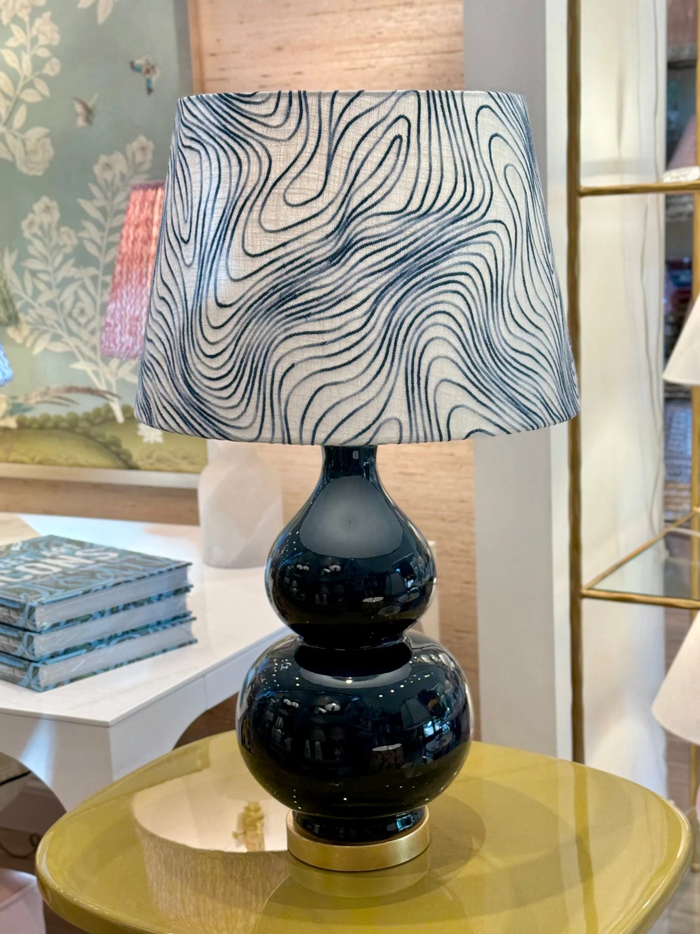 Fabricut - River Quest Blue Embroidered White Lampshade