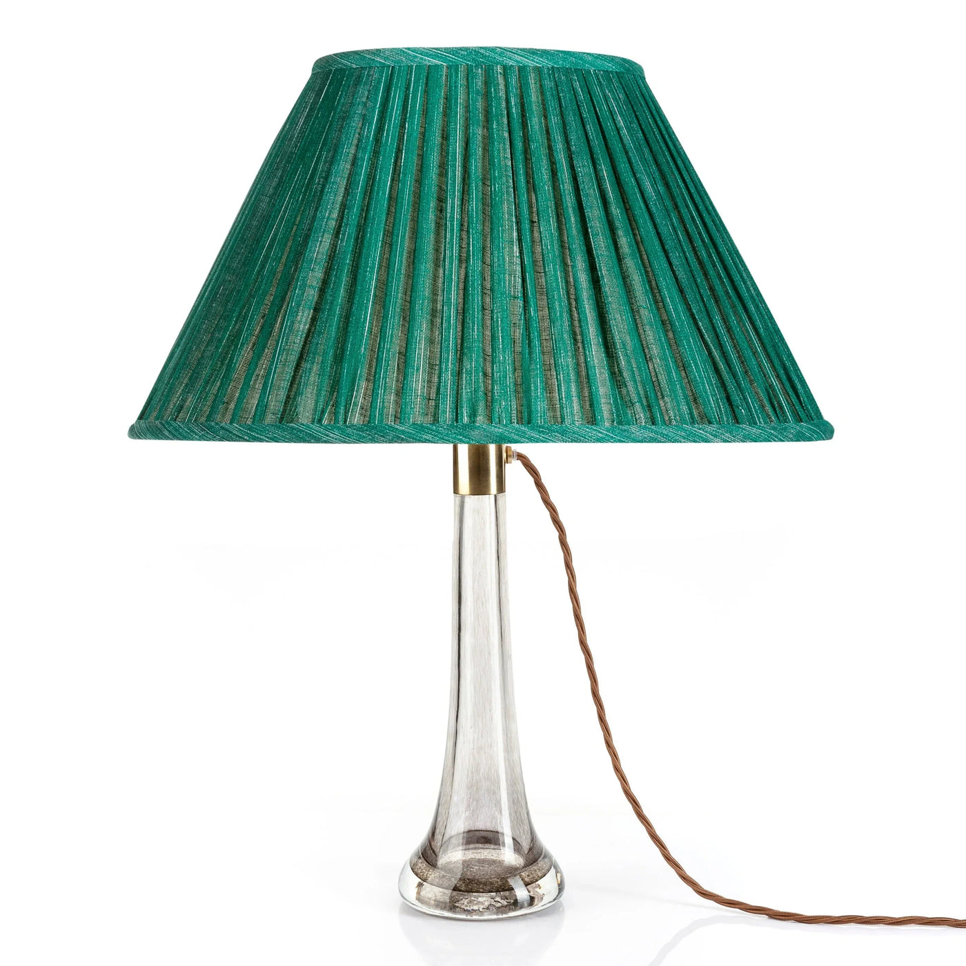  Front view of green Fermoie Aventurine oval lampshade, showcasing its elegant pleated design and luxurious green fabric for a refined touch to any lamp base