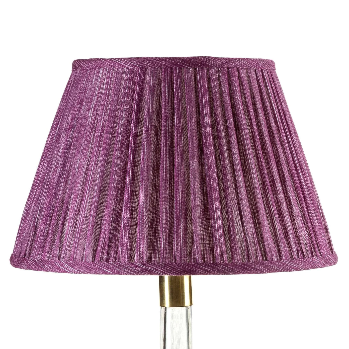 Fuschia or purple pleated empire lampshade in Fermoie fabric, front view