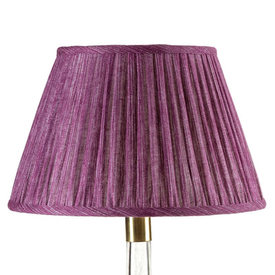 Fuschia or purple pleated empire lampshade in Fermoie fabric, front view