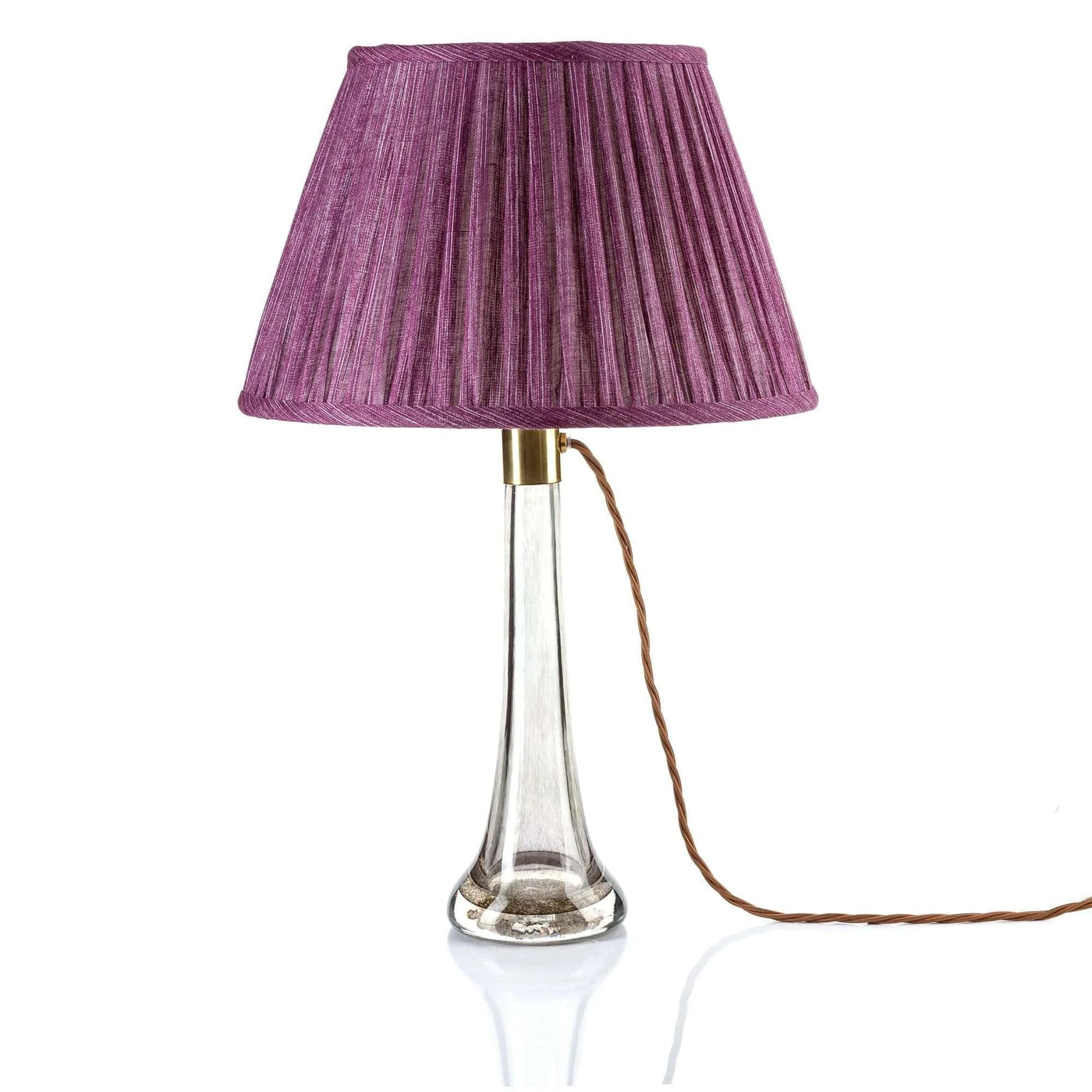 Luxury Fermoie Back to the Fuchsia pleated empire lampshade in deep pink, displayed on a clear glass lamp base.