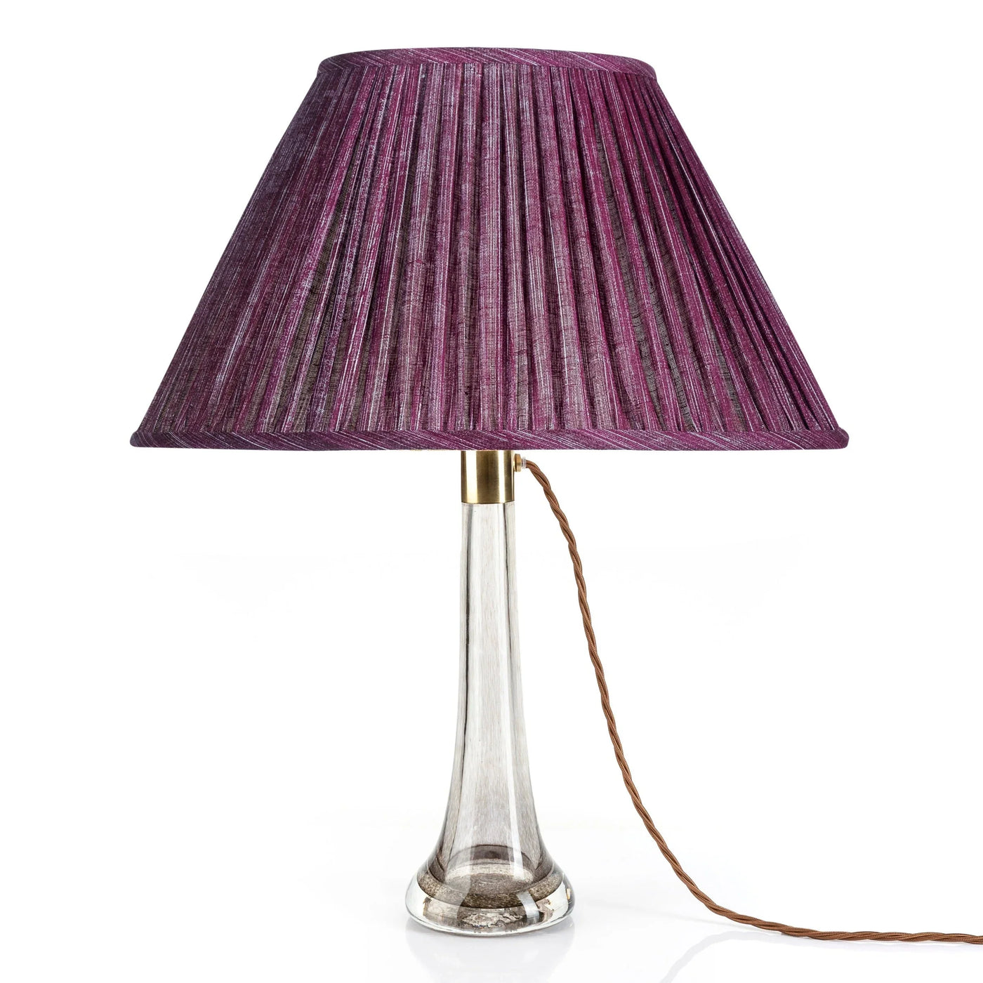 Front view of deep pink Fermoie Aventurine oval lampshade, showcasing its elegant pleated design and luxurious fuchsia fabric for a refined touch to any lamp base