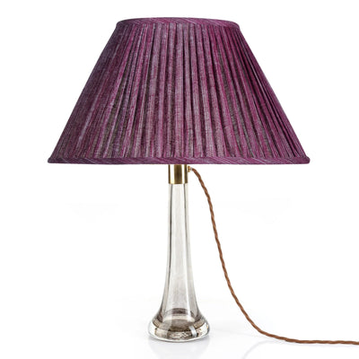 Front view of deep pink Fermoie Aventurine oval lampshade, showcasing its elegant pleated design and luxurious fuchsia fabric for a refined touch to any lamp base