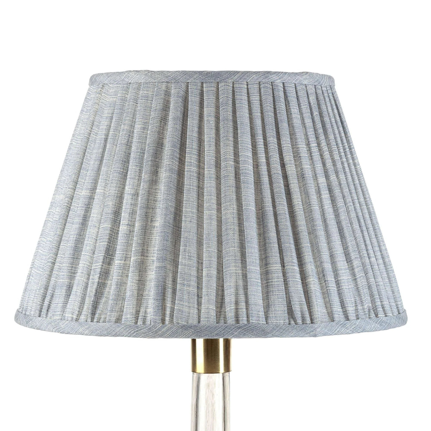 Front view of Luxury designer Fermoie Blue Moire gathered empire lampshade with pleated detailing, crafted from premium fabric for an elegant and sophisticated addition to high-end interiors.