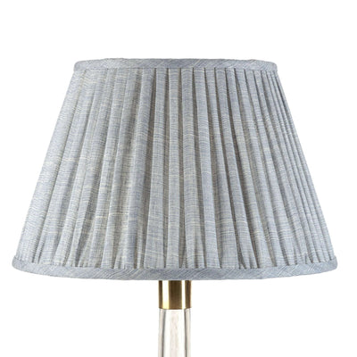 Front view of Luxury designer Fermoie Blue Moire gathered empire lampshade with pleated detailing, crafted from premium fabric for an elegant and sophisticated addition to high-end interiors.
