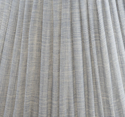 Close-up of luxury designer Fermoie Blue Moire gathered empire lampshade, featuring delicate pleated detailing and a subtle textured pattern.