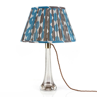 Fermoie Blue & Neutral Brown Whittle Lampshade on crystal lamp