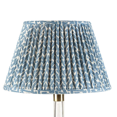 Front view of Luxury designer Fermoie Blue Rabanna gathered empire lampshade with pleated detailing