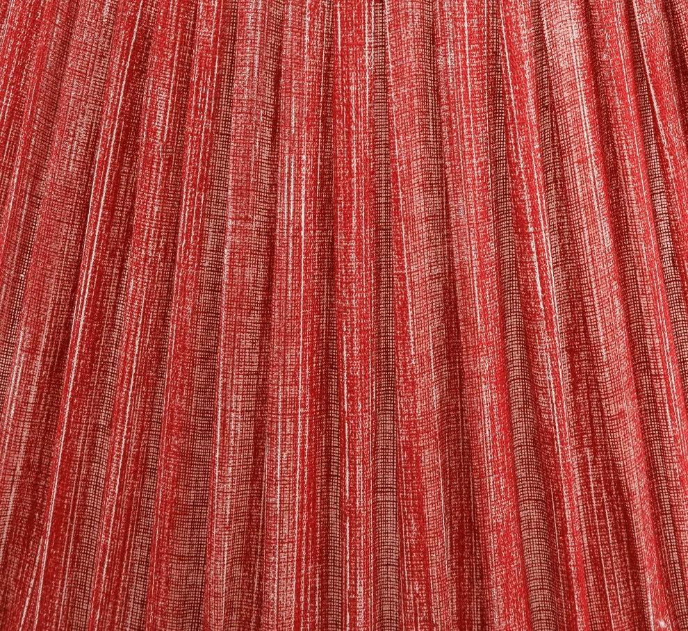 Close-up of luxury Fermoie Carpet Slipper gathered empire lampshade in a rich red hue, featuring pleated detailing and handcrafted elegance.