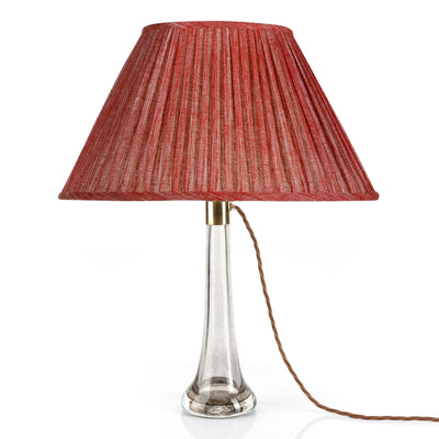 Front view of Fermoie Carpet Slipper gathered empire oval lampshade in rich red with pleated detailing and handcrafted elegance