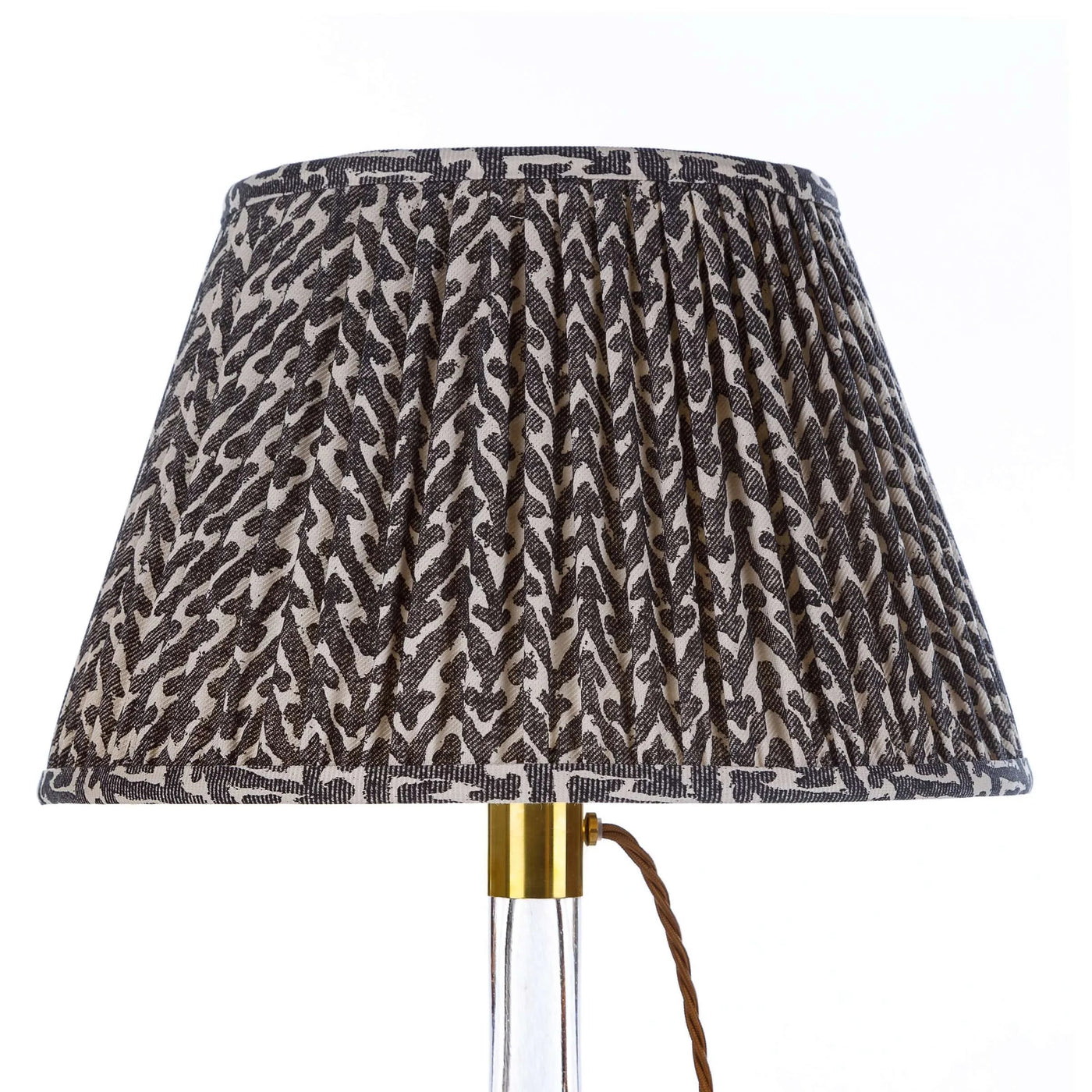 Front view of Fermoie Charcoal Rabanna gathered empire lampshade, featuring a textured charcoal and cream pattern for a sophisticated look.