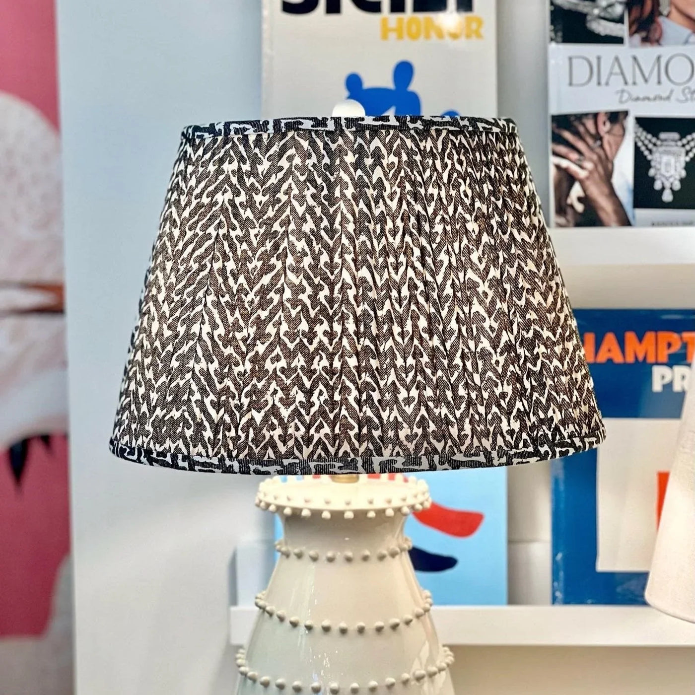 Fermoie Charcoal Rabanna gathered empire lampshade, featuring a textured charcoal and cream pattern for a sophisticated look.