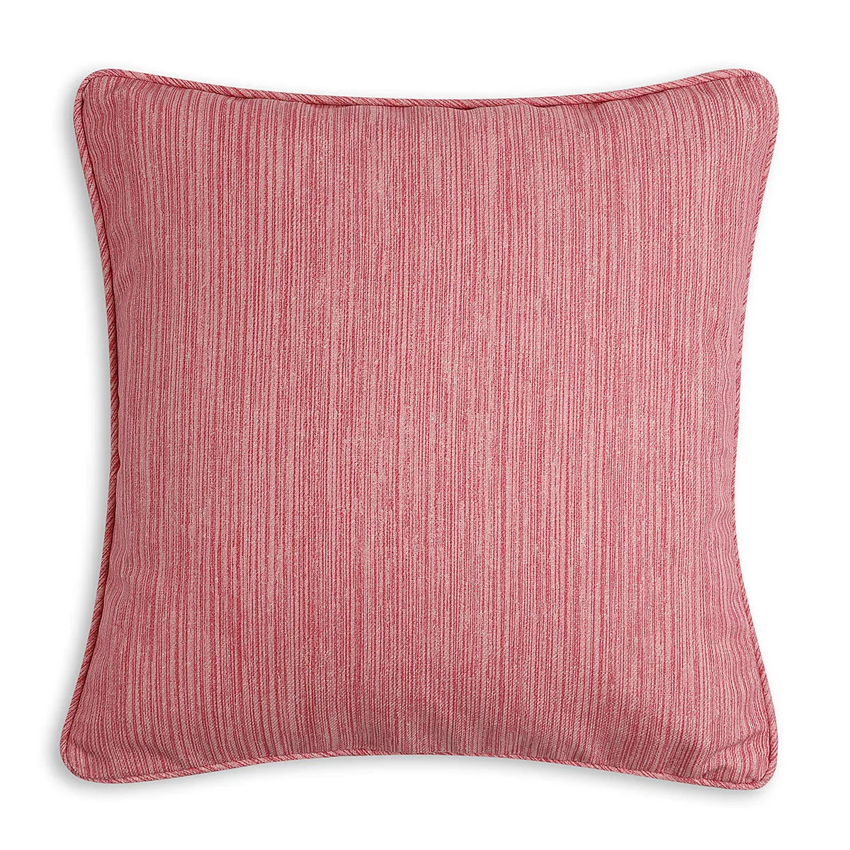 Square Fermoie cushion in Alta Pink Strie fabric made from recycled polyester with a soft, durable texture, suitable for indoor and outdoor use.