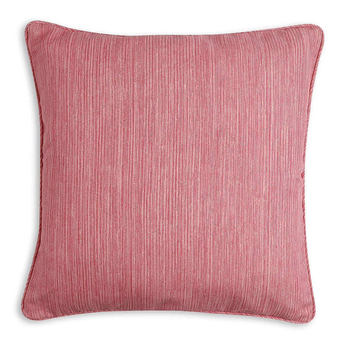 Square Fermoie cushion in Alta Pink Strie fabric made from recycled polyester with a soft, durable texture, suitable for indoor and outdoor use.