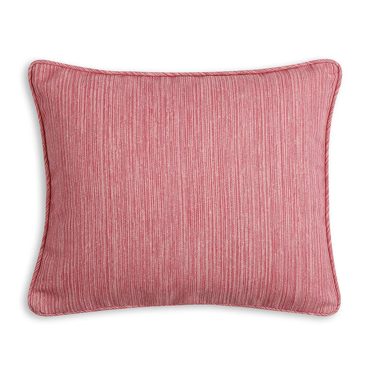 Small oblong Fermoie cushion in Alta Pink Strie fabric made from recycled polyester with a soft, durable texture, for indoor and outdoor use.
