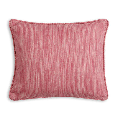 Small oblong Fermoie cushion in Alta Pink Strie fabric made from recycled polyester with a soft, durable texture, for indoor and outdoor use.